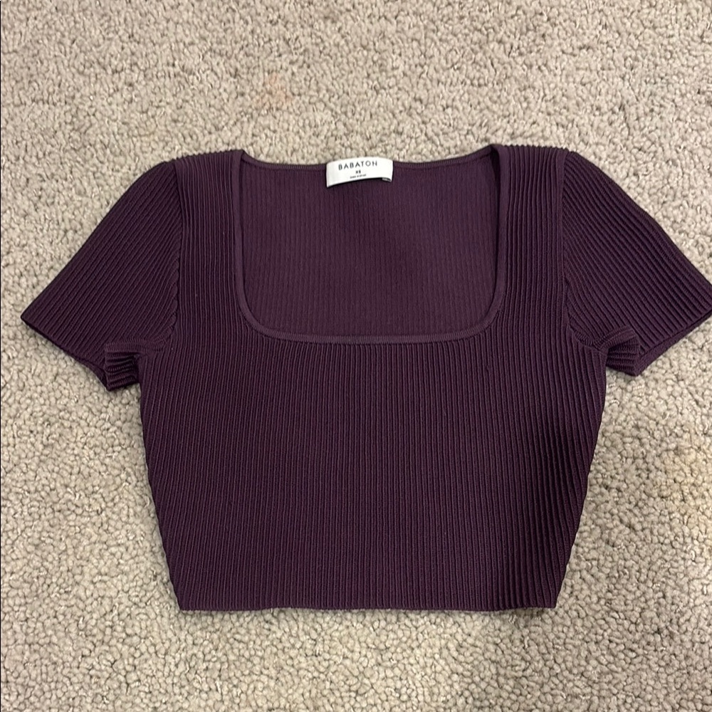 Aritzia Babaton Purple Ribbed Crop Top